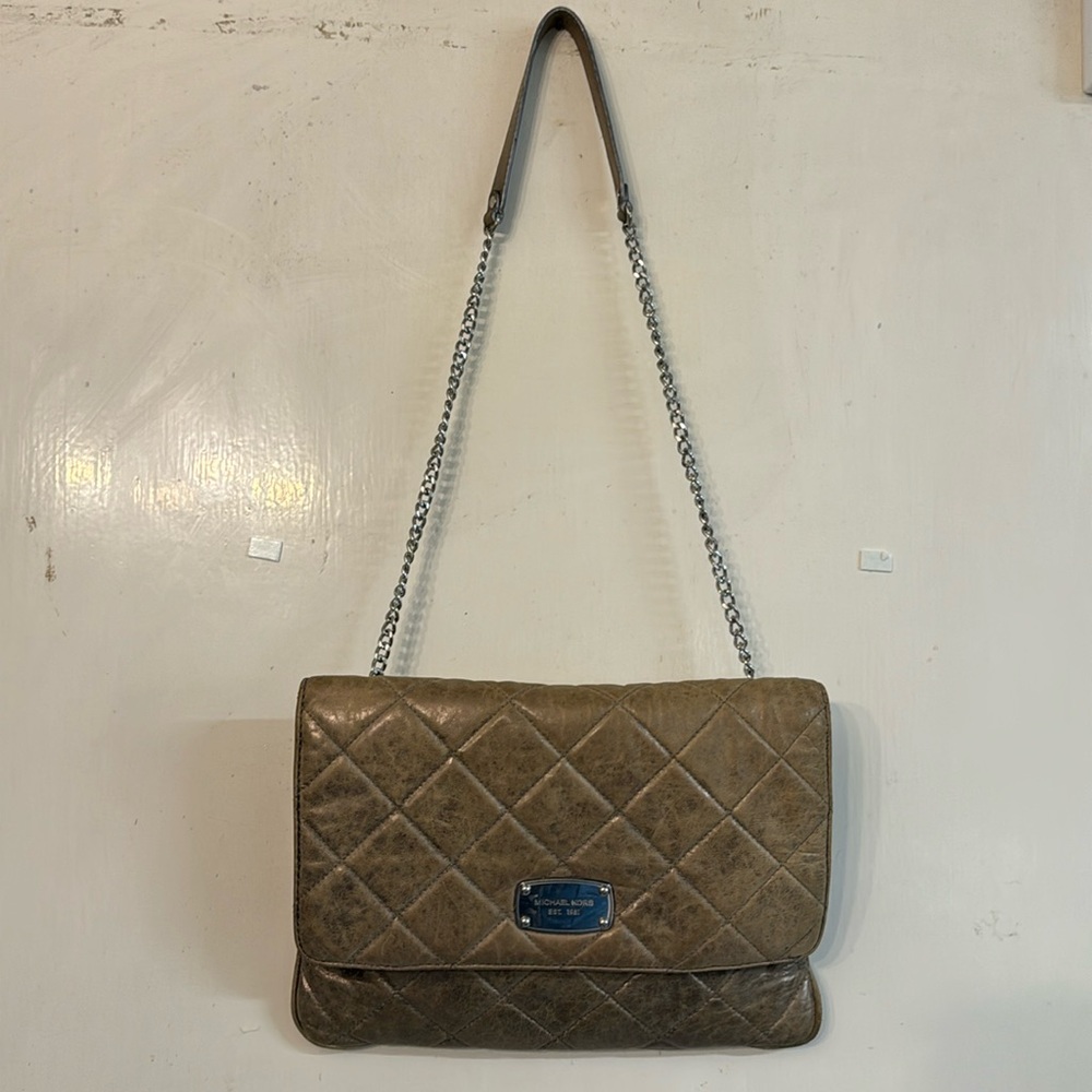 MICHAEL KORS Metallic antique gold Slim Quilted Leather Flap-Over Shoulder Bag